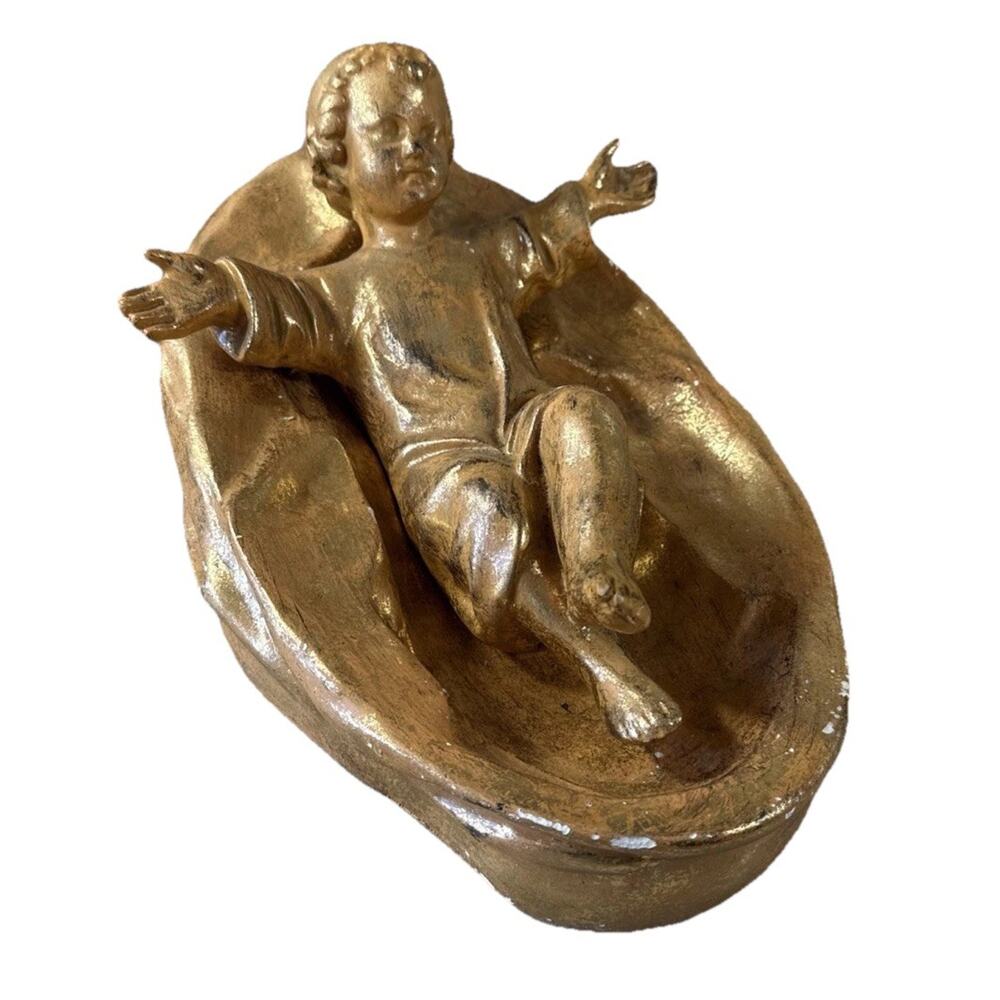 VTG RESIN BABY JESUS NATIVITY gold Flake 16” Elements